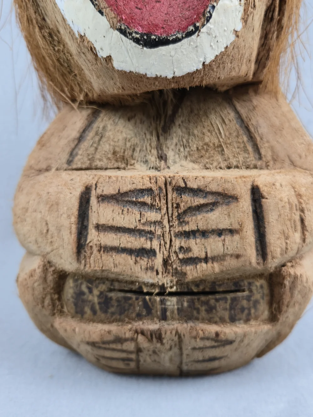 Vintage Carved Coconut Clown Figurine Tiki Folk Art Tropical SouvenirVintage